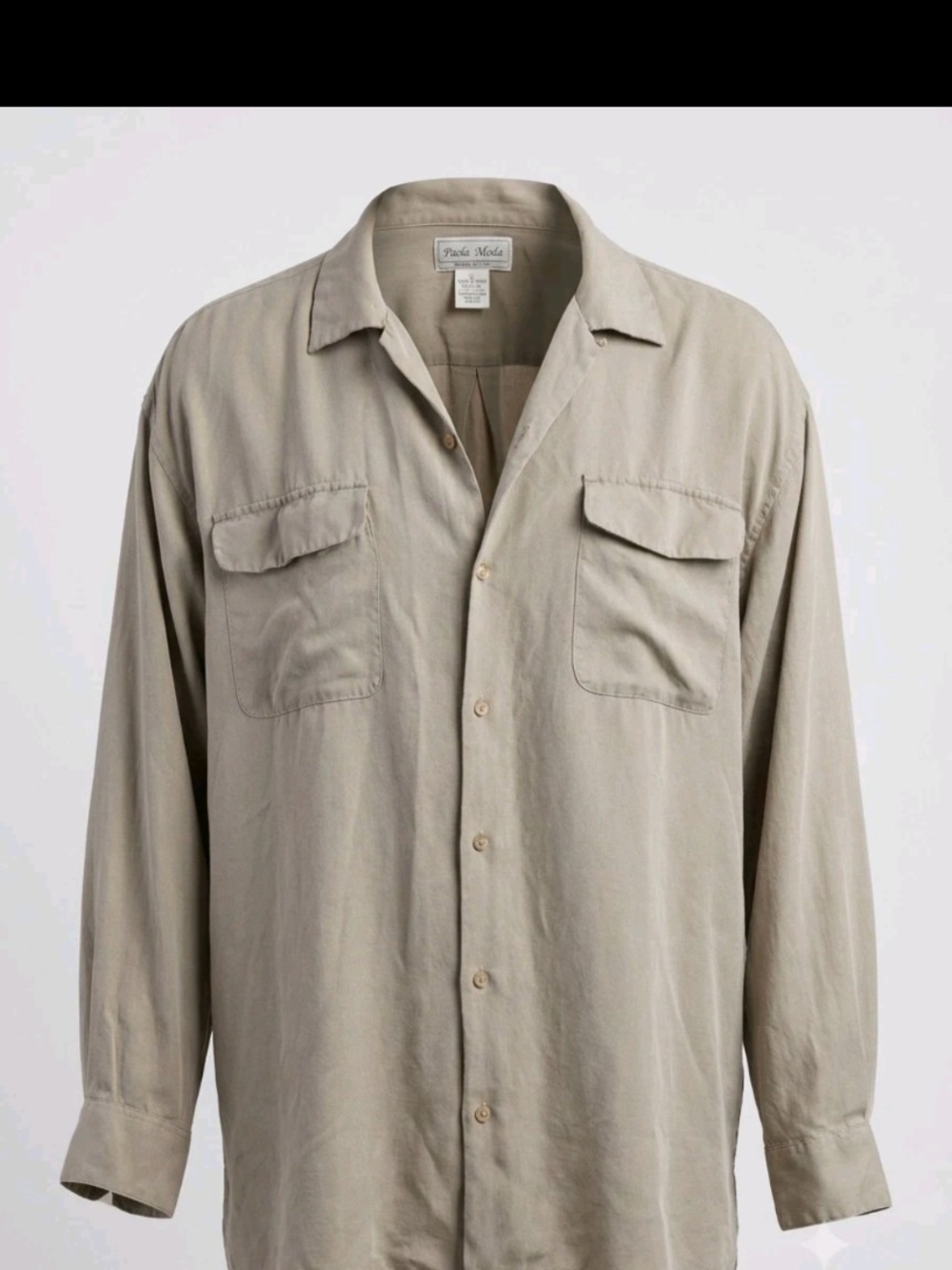 Poeta Moda Silk Shirt Mens XL Beige Tan Button Up Long Sleeve Styled In Italy